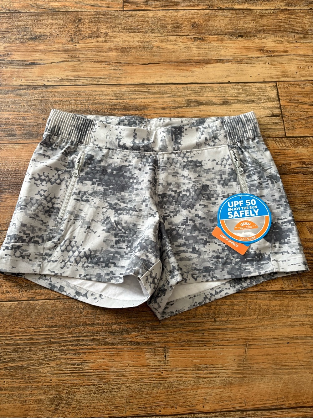 Columbia PFG Omni-Shade Omni-Shield UPF 50 Gray Camo Drawstring Shorts S